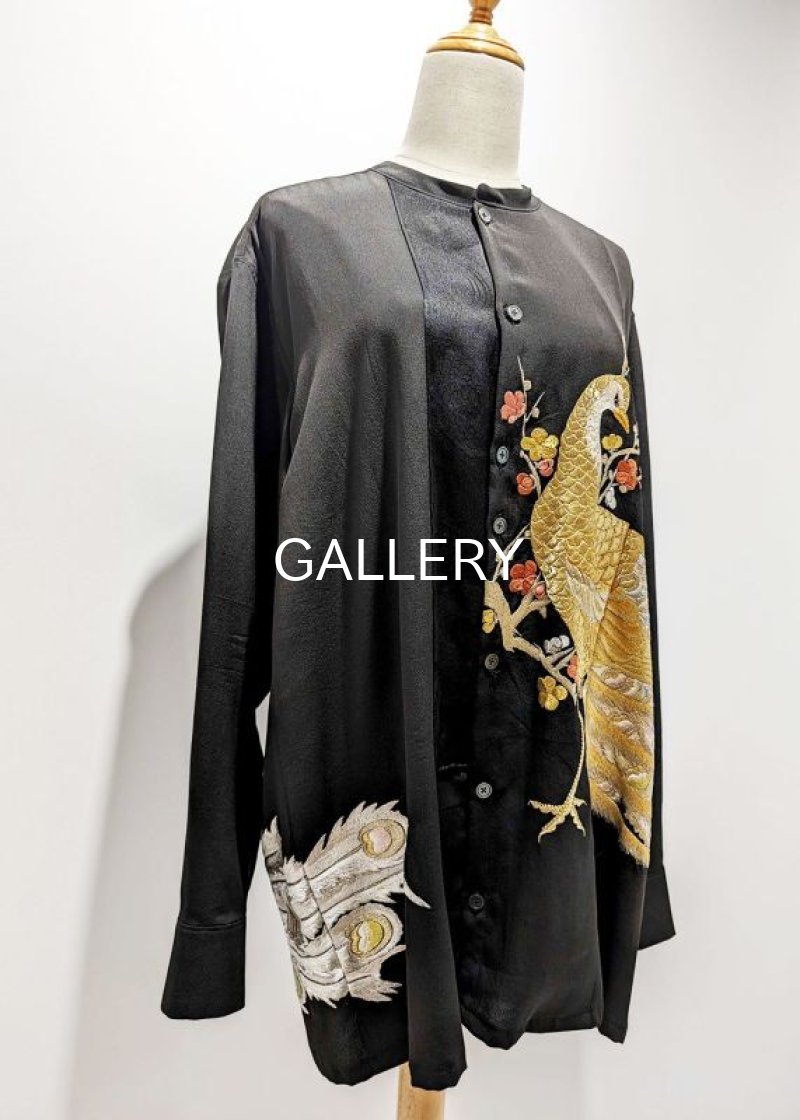 画像14: 【孔雀柄黒留袖】バンドカラーシャツ (14)