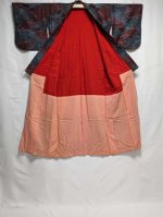 画像7: 紅青×水墨風抽象模様【袷着物】 (7)