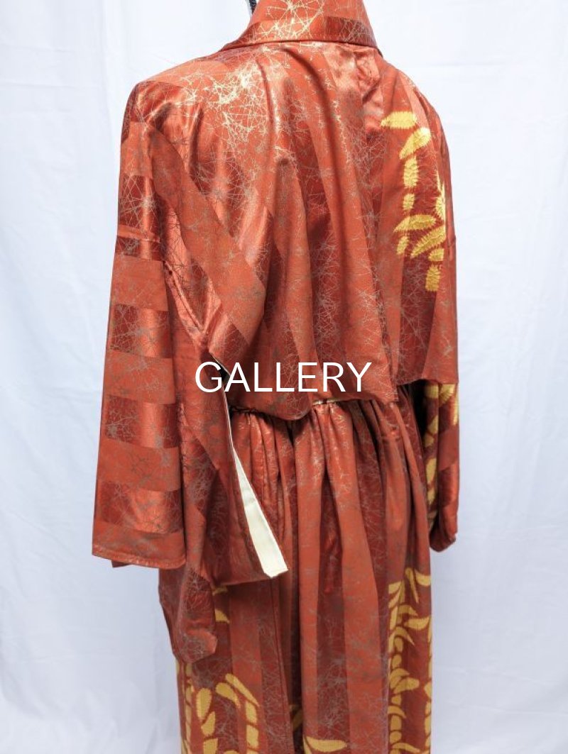 画像8: 【朱×赤ストライプ】金色絞り染め竹柄ジャケット＆タイトミニ＆オーバースカート (8)