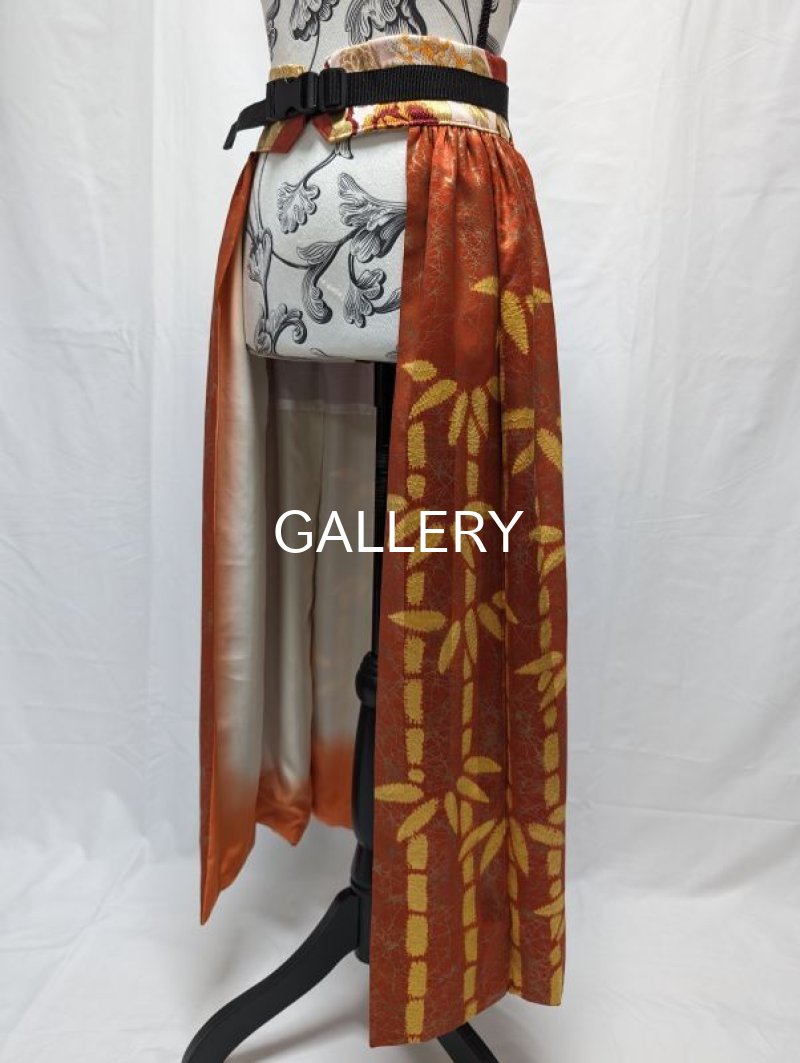 画像11: 【朱×赤ストライプ】金色絞り染め竹柄ジャケット＆タイトミニ＆オーバースカート (11)