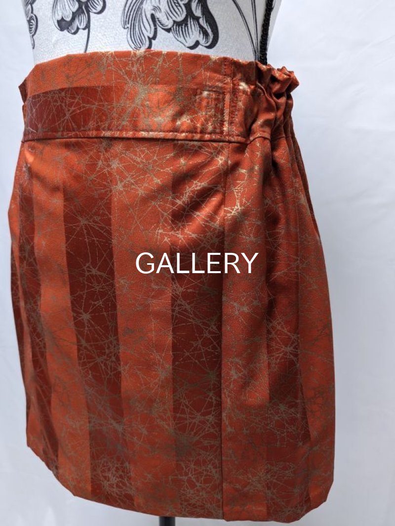 画像12: 【朱×赤ストライプ】金色絞り染め竹柄ジャケット＆タイトミニ＆オーバースカート (12)