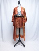 画像5: 【朱×赤ストライプ】金色絞り染め竹柄ジャケット＆タイトミニ＆オーバースカート (5)