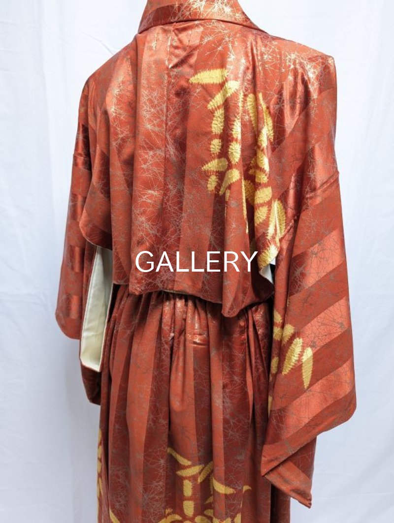 画像9: 【朱×赤ストライプ】金色絞り染め竹柄ジャケット＆タイトミニ＆オーバースカート (9)