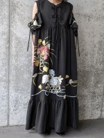 画像1: 【刺繍花籠】黒留袖オフショルダーリボンドレス (1)