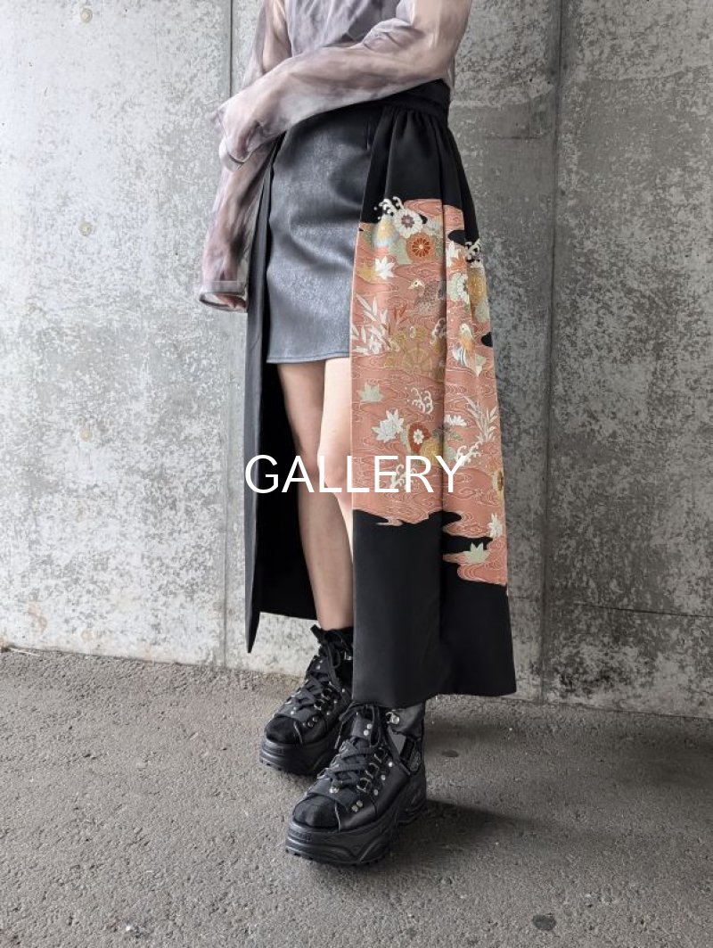 画像4: 【鴛鴦×四季草花×珊瑚色】黒留袖オーバースカート (4)