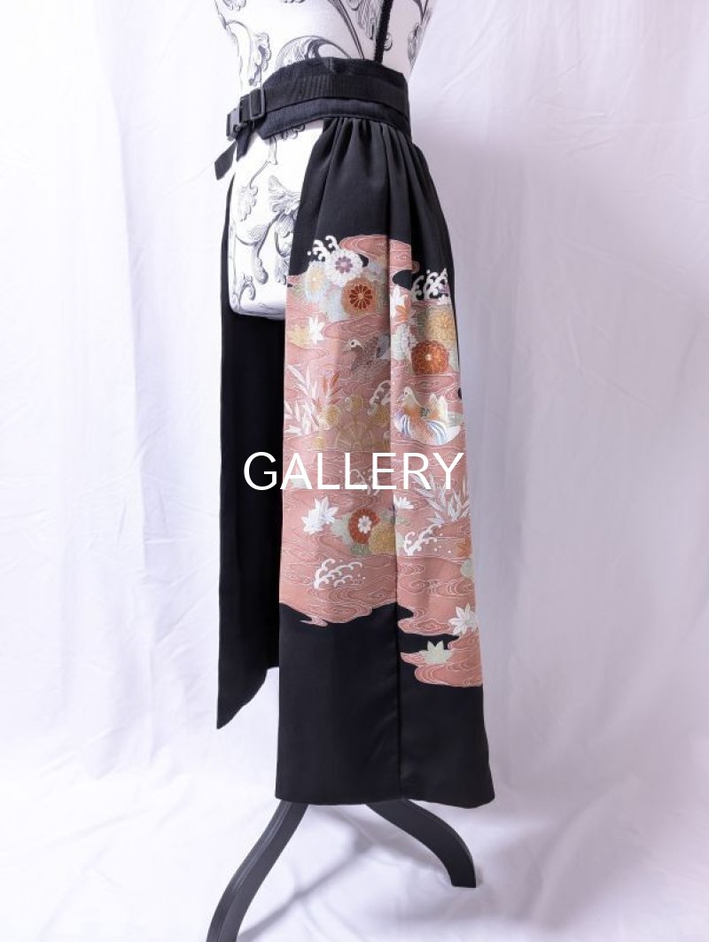 画像6: 【鴛鴦×四季草花×珊瑚色】黒留袖オーバースカート (6)
