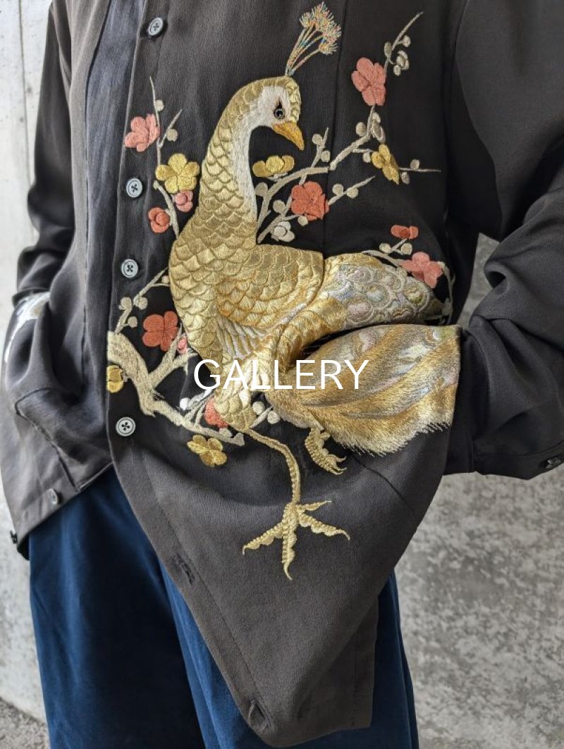 画像7: 【孔雀柄黒留袖】バンドカラーシャツ (7)