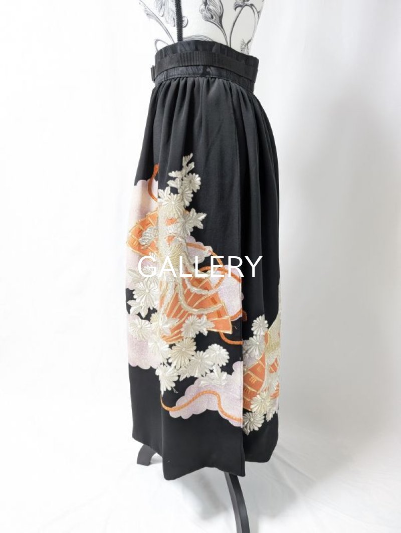 画像7: 【豪華刺繍×鳳凰×扇】黒留袖オーバースカート (7)