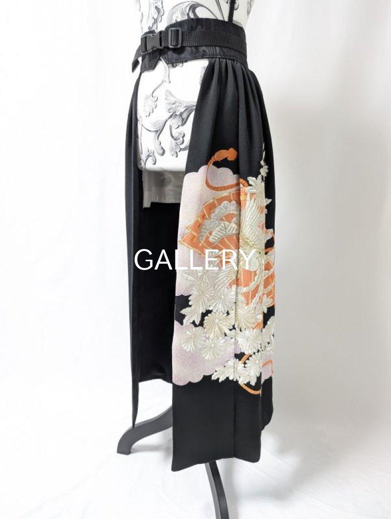 画像6: 【豪華刺繍×鳳凰×扇】黒留袖オーバースカート (6)