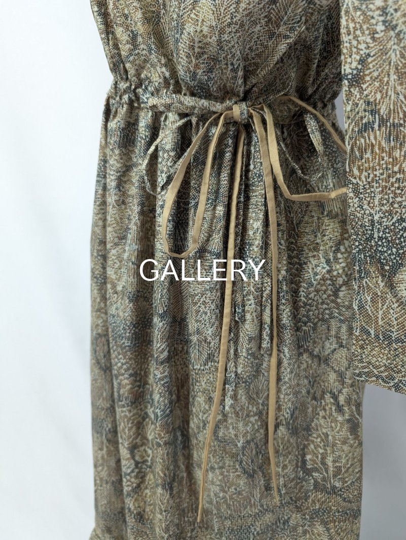 画像9: 森柄プリント小紋×シャーリング×kimonoワンピース (9)