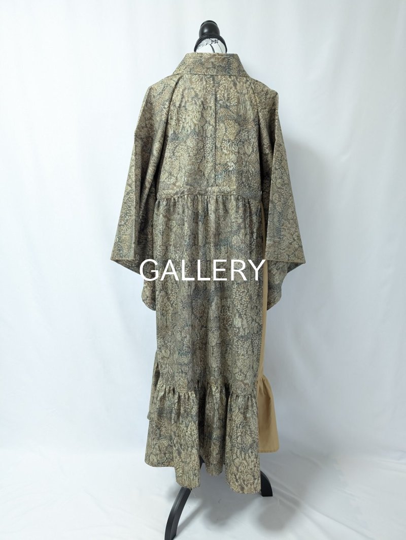 画像16: 森柄プリント小紋×シャーリング×kimonoワンピース (16)