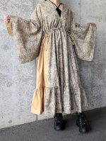 画像2: 森柄プリント小紋×シャーリング×kimonoワンピース (2)