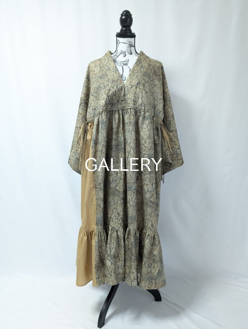 画像14: 森柄プリント小紋×シャーリング×kimonoワンピース (14)