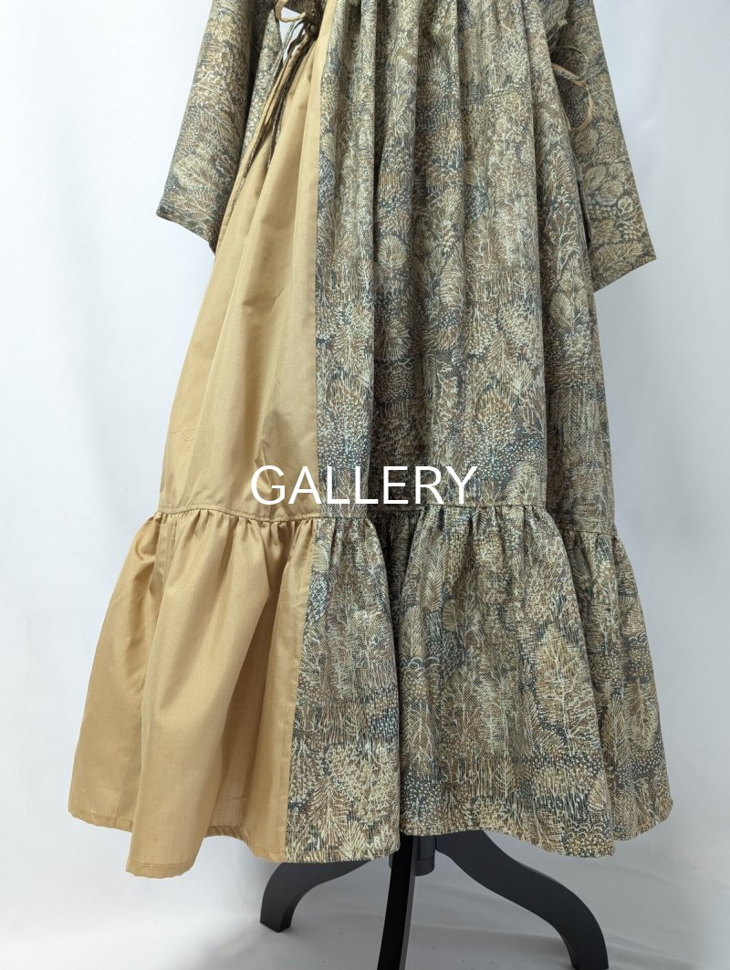 画像12: 森柄プリント小紋×シャーリング×kimonoワンピース (12)