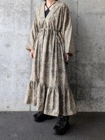 画像1: 森柄プリント小紋×シャーリング×kimonoワンピース (1)