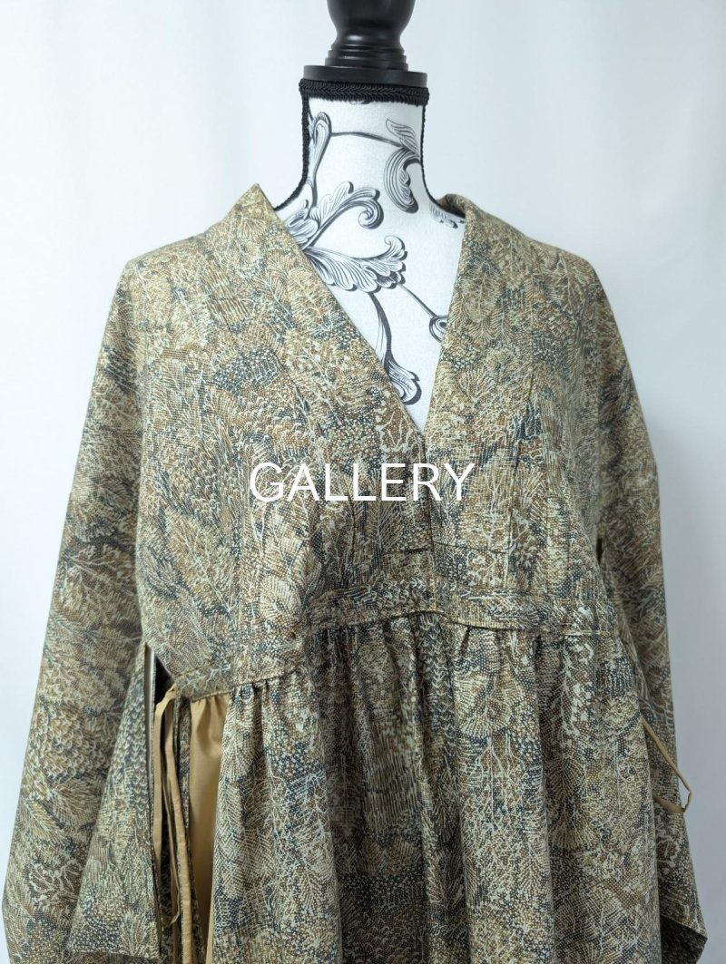 画像19: 森柄プリント小紋×シャーリング×kimonoワンピース (19)