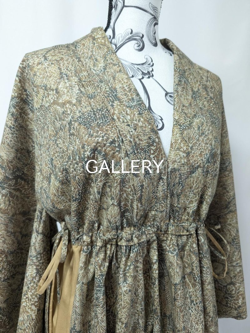 画像10: 森柄プリント小紋×シャーリング×kimonoワンピース (10)