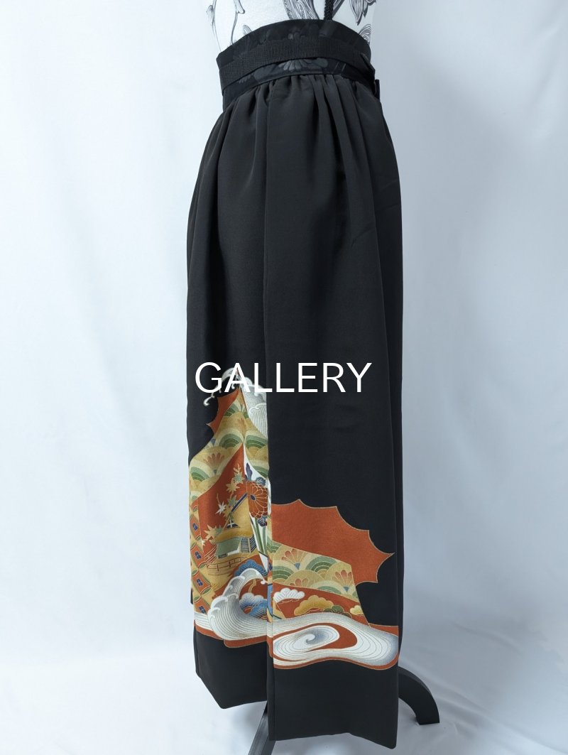 画像12: 【波飛沫に几帳柄】黒留袖オーバースカート (12)