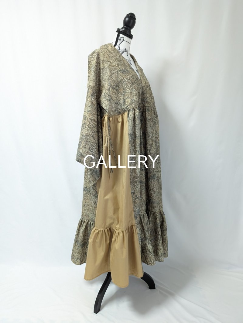 画像15: 森柄プリント小紋×シャーリング×kimonoワンピース (15)