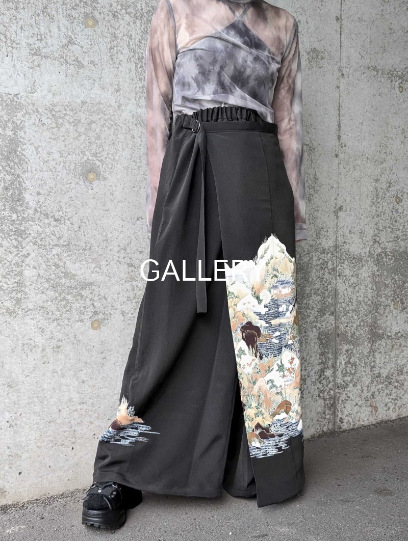 画像1: 【自然風景画】黒留袖ワイドラップパンツ (1)
