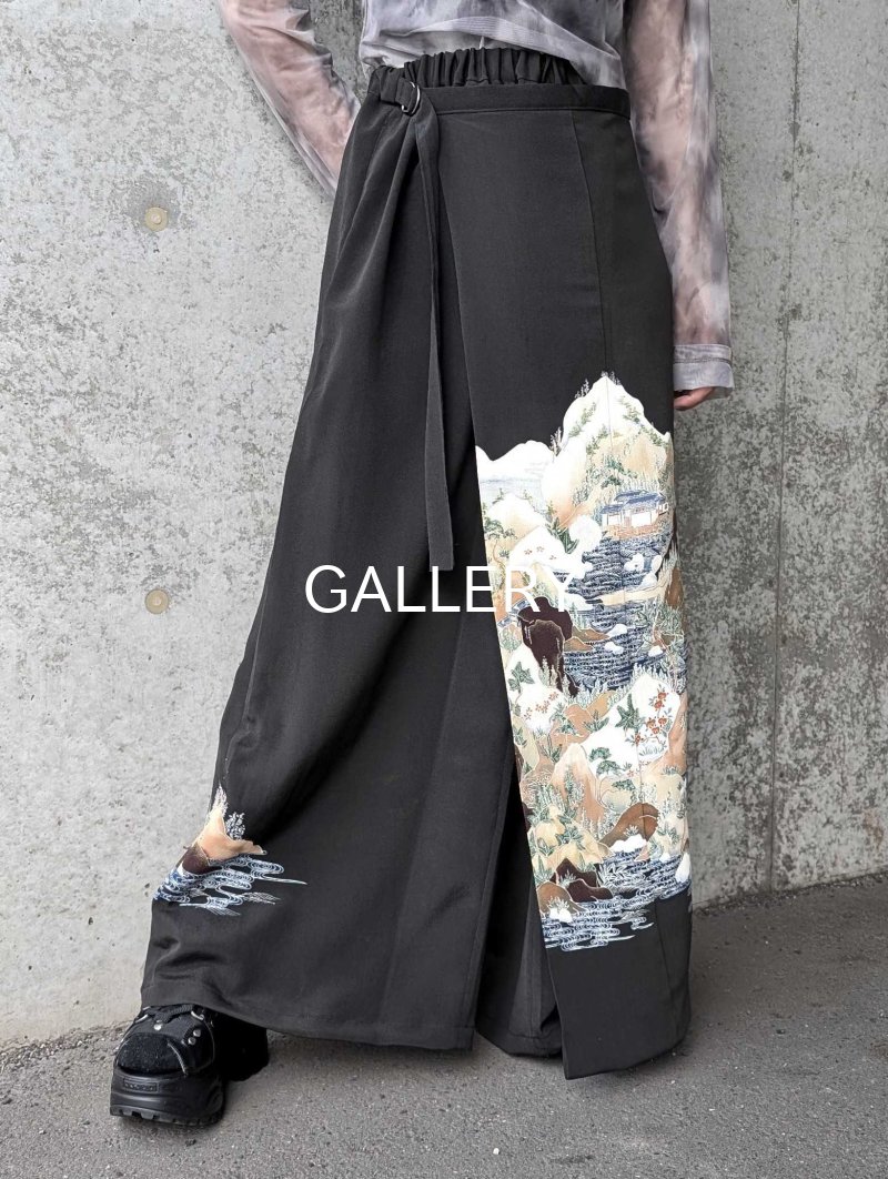 画像2: 【自然風景画】黒留袖ワイドラップパンツ (2)