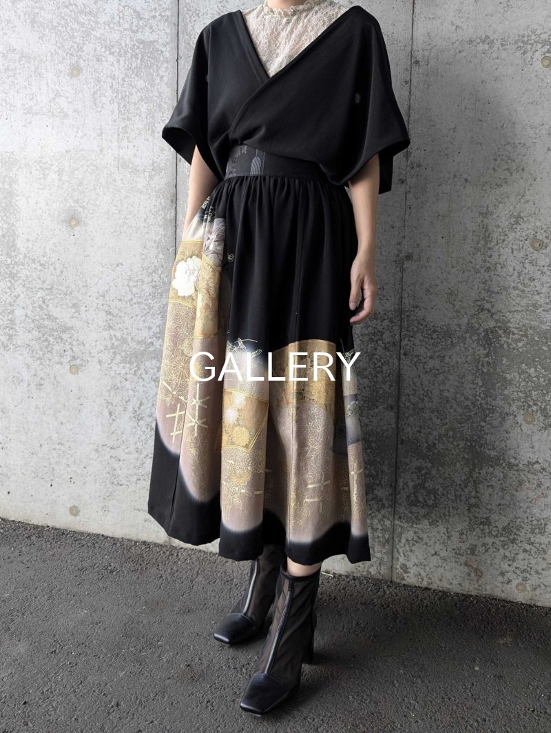 画像3: 【扇に四季草花×剣木瓜紋】黒留袖無限wayワンピース (3)