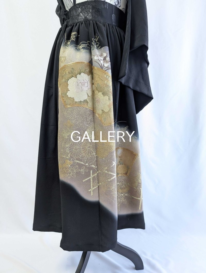 画像20: 【扇に四季草花×剣木瓜紋】黒留袖無限wayワンピース (20)