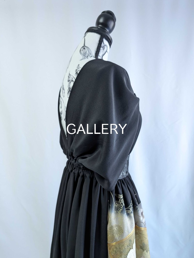 画像14: 【扇に四季草花×剣木瓜紋】黒留袖無限wayワンピース (14)