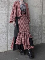 画像1: 【pinkストライプチェック】kimonoジャケット＆マーメイドラップスカートセットアップ (1)