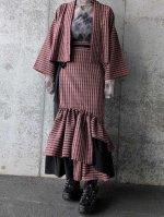 画像2: 【pinkストライプチェック】kimonoジャケット＆マーメイドラップスカートセットアップ (2)