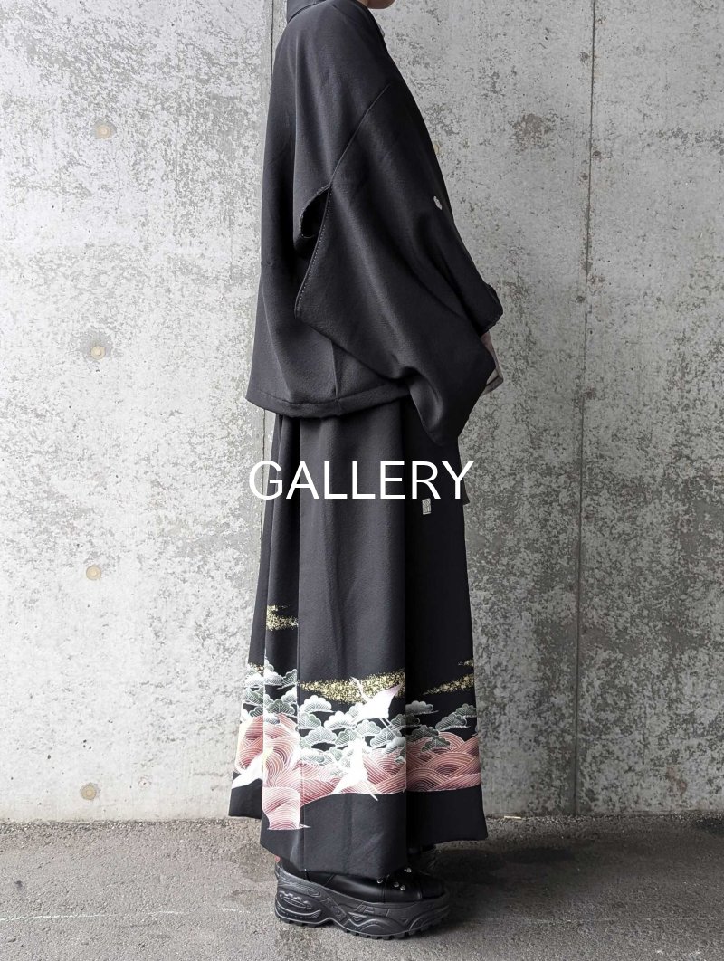 画像5: 【五三桐紋×金駒飛鶴】落款付オーバースカートセットアップ (5)