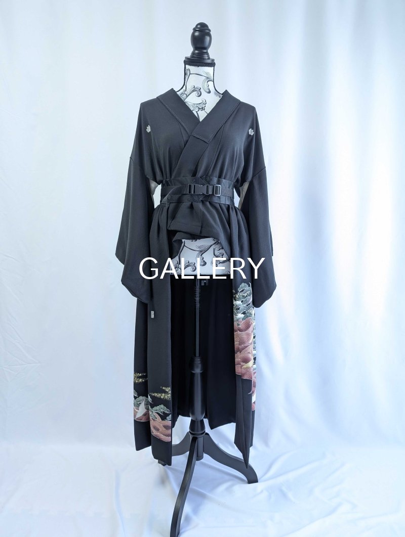 画像23: 【五三桐紋×金駒飛鶴】落款付オーバースカートセットアップ (23)