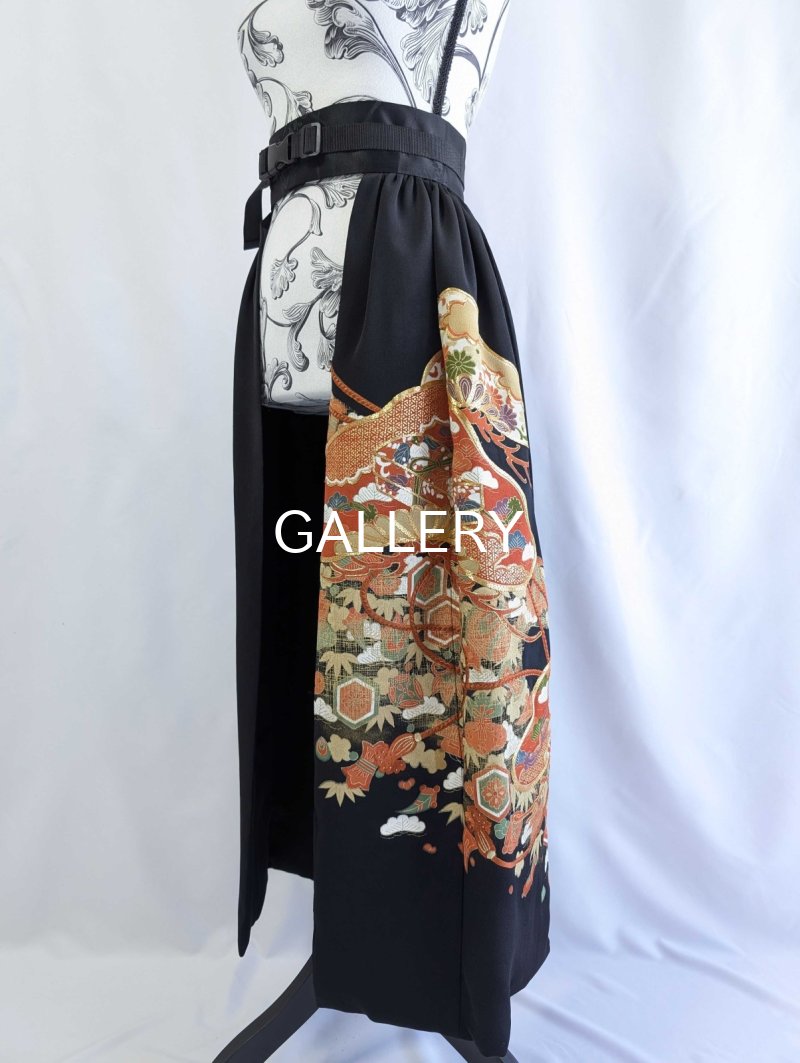 画像8: 【金駒松×文箱×鼓】黒留袖オーバースカート (8)