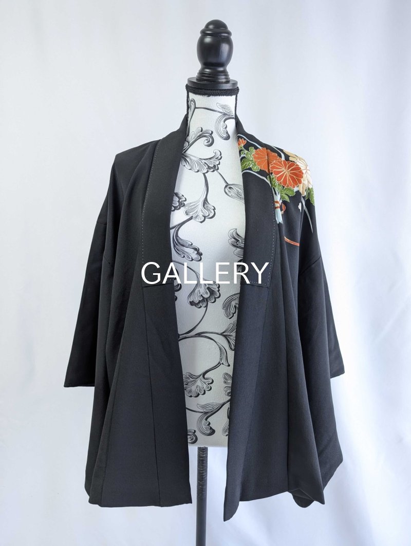 画像8: 【金駒×花車×菊菱黒帯】黒留袖ラップスカートセットアップ (8)