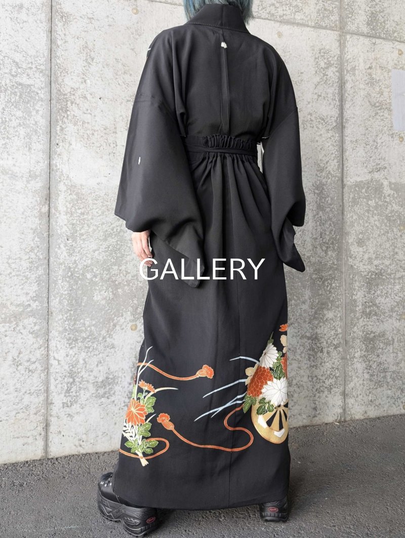 画像3: 【金駒×花車×菊菱黒帯】黒留袖ラップスカートセットアップ (3)