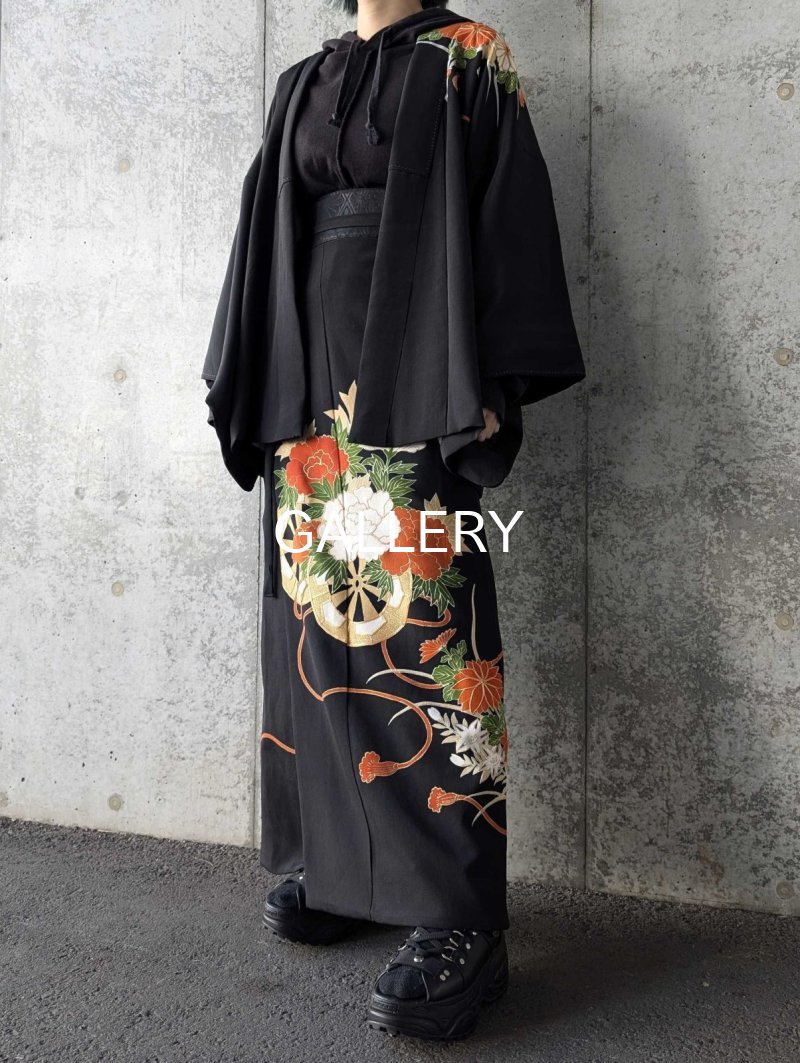 画像4: 【金駒×花車×菊菱黒帯】黒留袖ラップスカートセットアップ (4)