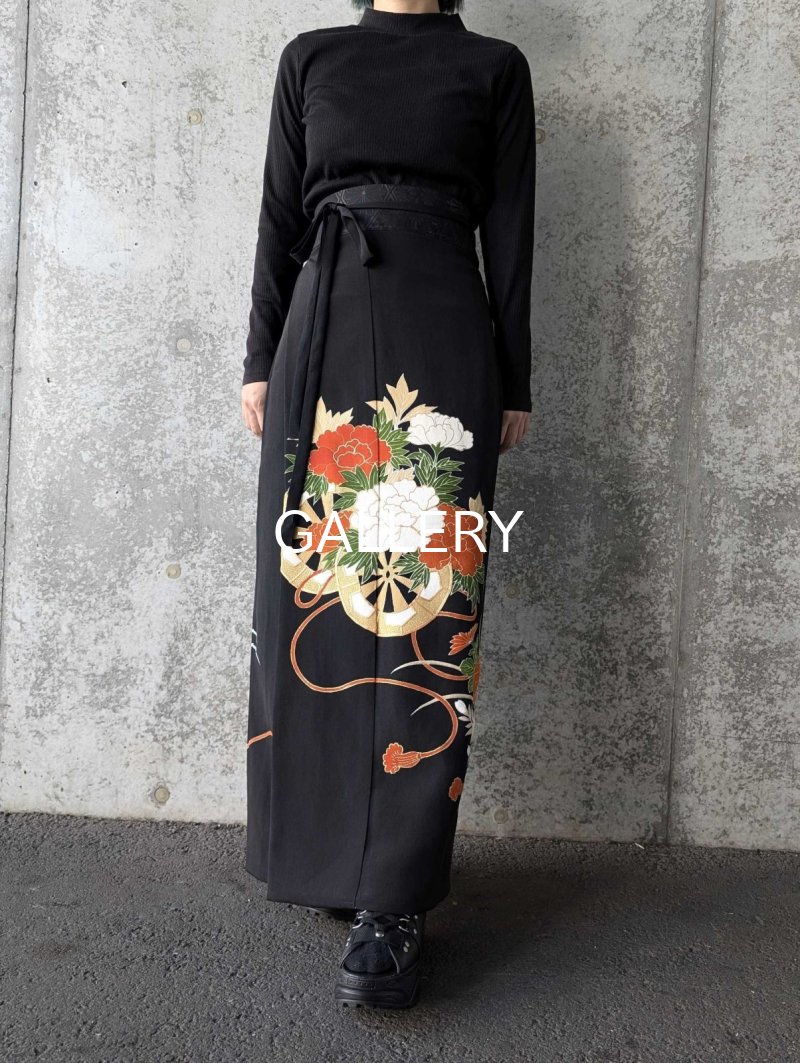 画像7: 【金駒×花車×菊菱黒帯】黒留袖ラップスカートセットアップ (7)