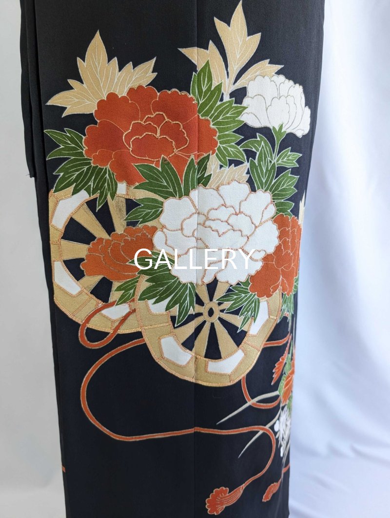 画像16: 【金駒×花車×菊菱黒帯】黒留袖ラップスカートセットアップ (16)