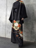 画像1: 【金駒×花車×菊菱黒帯】黒留袖ラップスカートセットアップ (1)