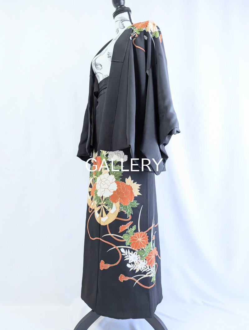 画像19: 【金駒×花車×菊菱黒帯】黒留袖ラップスカートセットアップ (19)