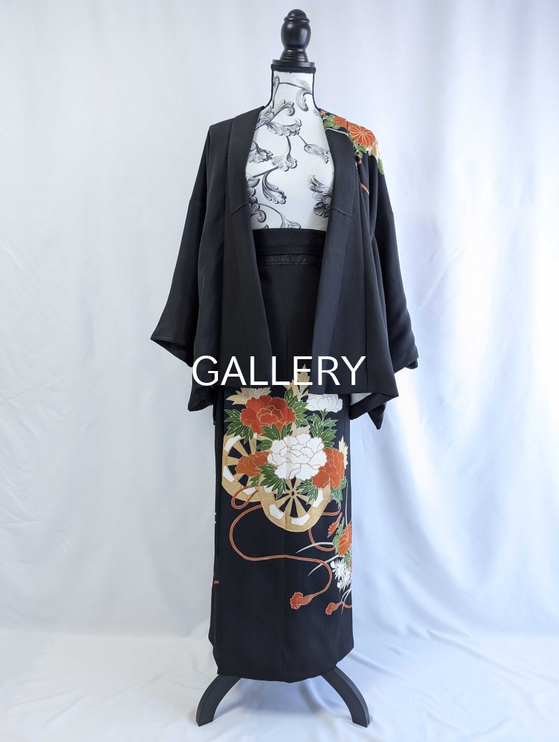 画像17: 【金駒×花車×菊菱黒帯】黒留袖ラップスカートセットアップ (17)