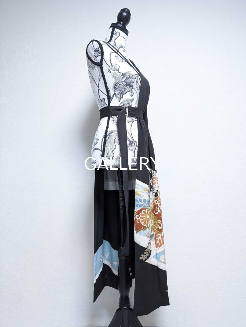 画像20: 【金刺繍踊り桐×五三桐紋】黒留袖アシンメトリードレス (20)