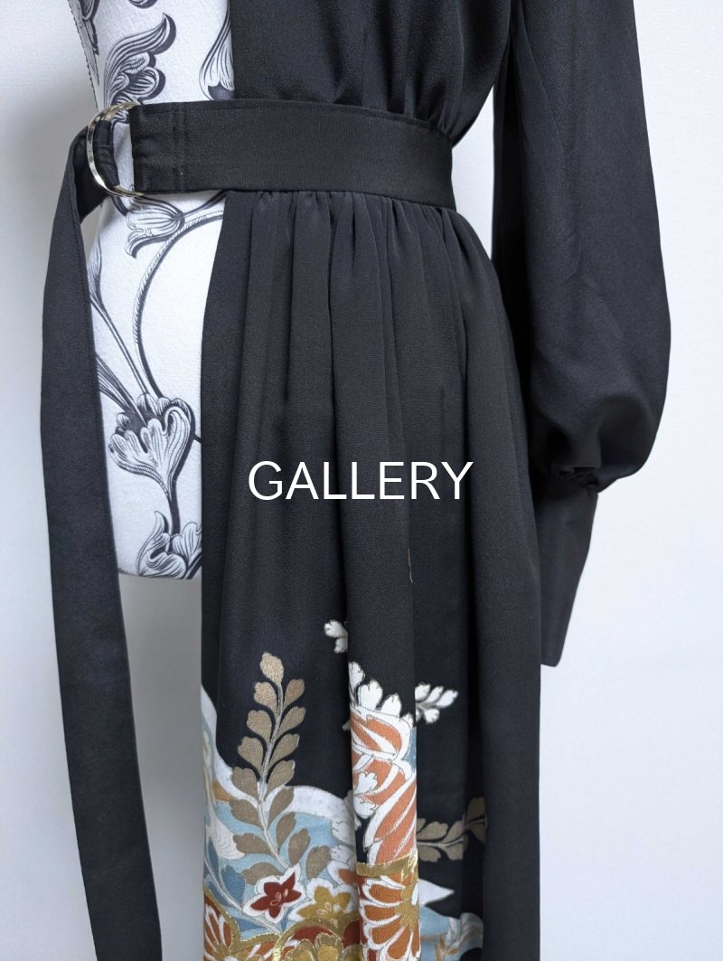 画像24: 【金刺繍踊り桐×五三桐紋】黒留袖アシンメトリードレス (24)