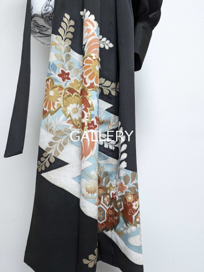 画像5: 【金刺繍踊り桐×五三桐紋】黒留袖アシンメトリードレス (5)
