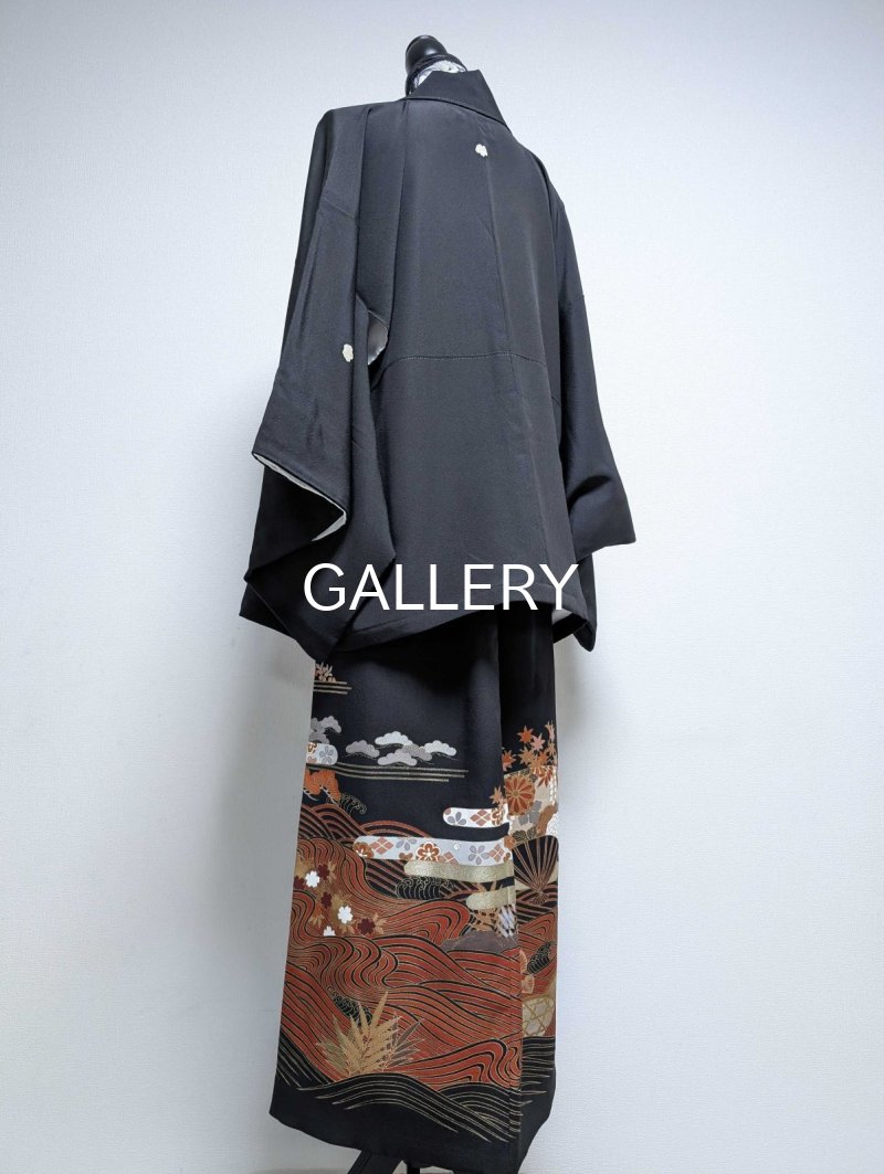 画像7: 【流水×扇×蔦紋】黒留袖ラップスカートセットアップ (7)