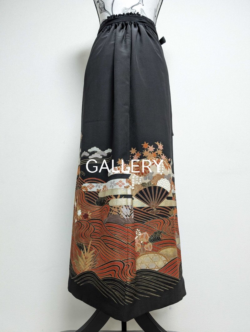 画像14: 【流水×扇×蔦紋】黒留袖ラップスカートセットアップ (14)