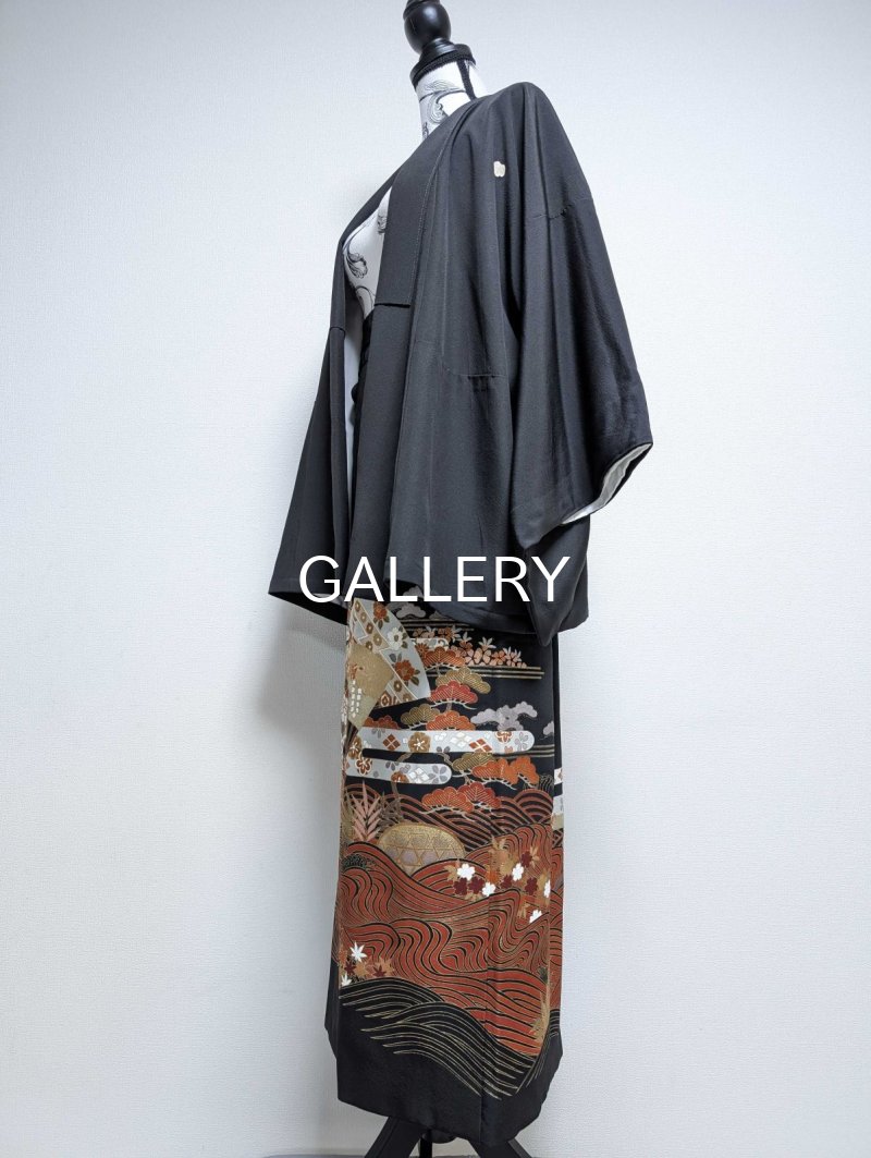 画像6: 【流水×扇×蔦紋】黒留袖ラップスカートセットアップ (6)