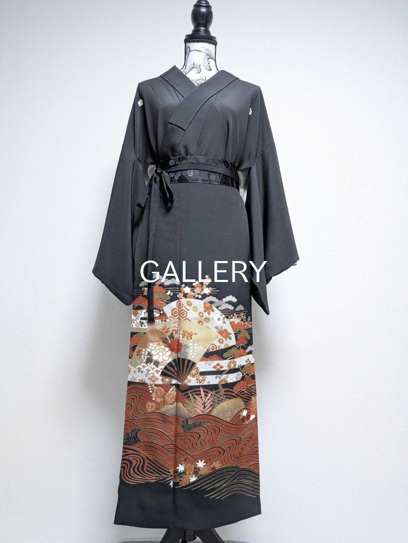 画像17: 【流水×扇×蔦紋】黒留袖ラップスカートセットアップ (17)