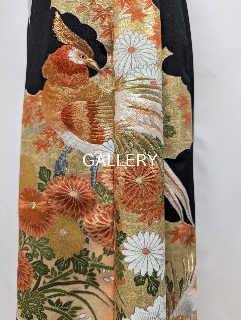 画像6: 【尾長鶏×四季草花】黒留袖オーバースカート (6)