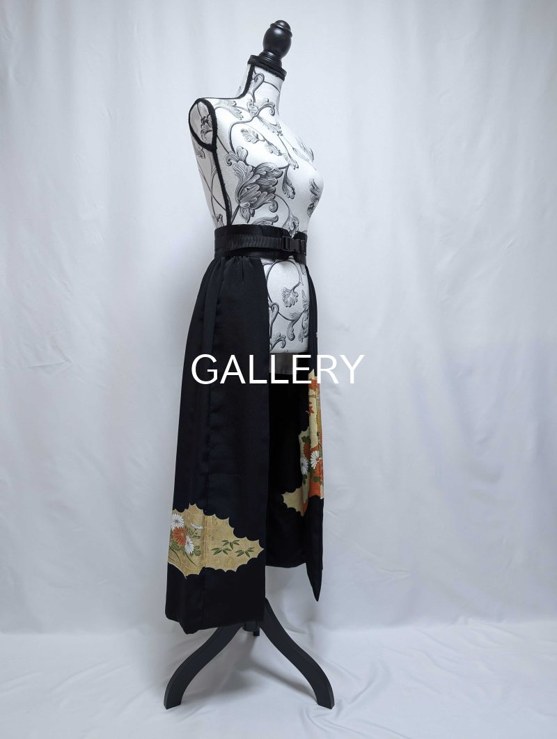 画像9: 【尾長鶏×四季草花】黒留袖オーバースカート (9)